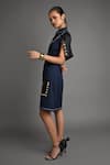 Veera Wear_Navy Cotton Studs Collared Indigo Vault Dress _Online_at_Aza_Fashions
