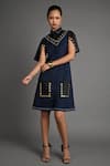 Buy_Veera Wear_Navy Cotton Studs Collared Indigo Vault Dress _at_Aza_Fashions