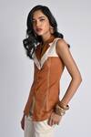 Veera Wear_Rust Cotton, Denim Collared Desert Dusk Top With Pant _Online_at_Aza_Fashions