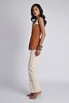 Buy_Veera Wear_Rust Cotton, Denim Collared Desert Dusk Top With Pant _Online_at_Aza_Fashions