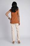 Shop_Veera Wear_Rust Cotton, Denim Collared Desert Dusk Top With Pant _at_Aza_Fashions