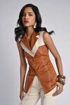 Buy_Veera Wear_Rust Cotton, Denim Collared Desert Dusk Sleeveless Top _Online_at_Aza_Fashions