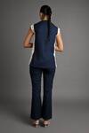 Shop_Veera Wear_Navy Cotton, Denim Studs V-neck Circuit Top _at_Aza_Fashions