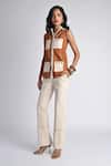 Veera Wear_Rust Cotton, Denim Buckles, Studs Collared Safari Luxe Top And Trouser Set _Online_at_Aza_Fashions