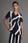 Buy_Veera Wear_Navy Cotton Fringe V-neck Crosscurrent Shirt _at_Aza_Fashions