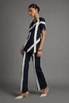 Shop_Veera Wear_Navy Cotton Fringe Crosscurrent Panel Pant _at_Aza_Fashions