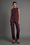 Buy_Veera Wear_Purple Cotton Studs Mandarin Collar Merlot Muse Co-ord Set _at_Aza_Fashions