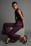 Shop_Veera Wear_Purple Cotton Studs Mandarin Collar Merlot Muse Co-ord Set _Online_at_Aza_Fashions