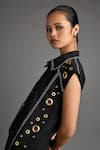 Shop_Veera Wear_Black Cotton Studs Collared Noir Ember Co-ord Set _Online_at_Aza_Fashions