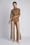 Buy_Veera Wear_Olive Green Cotton, Denim Embroidery, Studs, Zari Collared Skewline Co-ord Set _at_Aza_Fashions