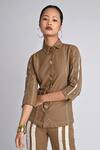 Buy_Veera Wear_Olive Green Cotton Collared Skewline Shirt _at_Aza_Fashions