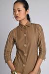 Buy_Veera Wear_Olive Green Cotton Collared Skewline Shirt _Online_at_Aza_Fashions