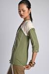 Veera Wear_Olive Green Cotton, Denim V-neck Urban Terrain Shirt _Online_at_Aza_Fashions