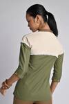 Shop_Veera Wear_Olive Green Cotton, Denim V-neck Urban Terrain Shirt _at_Aza_Fashions