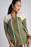 Shop_Veera Wear_Olive Green Cotton, Denim V-neck Urban Terrain Shirt _Online_at_Aza_Fashions
