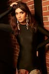 Saaksha & Kinni_Multi Color Lycra, Chiffon Crew Black Spectrum Maeva Abstract Floral Print Dress _Online_at_Aza_Fashions