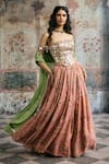 Buy_SAANJH BY LEA_Beige Organza Mirrors Sweetheart Neck Mehar And Floral Corset Lehenga Set _at_Aza_Fashions
