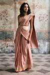 SAANJH BY LEA_Mauve Silk Zari, Embroidery Sia Banarasi Pre-draped Saree And Blouse Set _Online_at_Aza_Fashions
