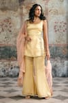 Buy_SAANJH BY LEA_Yellow Silk, Organza Beads, Sequins, Embroidery, Farya Butter Hand Sharara Set _Online_at_Aza_Fashions