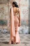 Shop_SAANJH BY LEA_Peach Satin, Georgette Zari, Sequins, Lehar Pre-draped Saree And Corset Set _at_Aza_Fashions