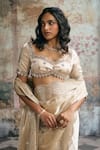 SAANJH BY LEA_Beige Organza Sequins, Zari, Aarzoo Pre-draped Scalloped Saree And Blouse Set _Online_at_Aza_Fashions