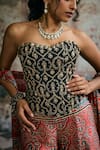 Buy_SAANJH BY LEA_Black Modal, Satin Embroidery Bandeau Neck Rhea Ajrakh Hand Corset Gharara Set 