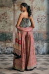 Shop_SAANJH BY LEA_Black Modal, Satin Embroidery Bandeau Neck Rhea Ajrakh Hand Corset Gharara Set _at_Aza_Fashions