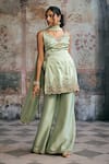 Buy_SAANJH BY LEA_Green Tissue, Silk, Chiffon Embroidery, Beads, Sameera Sage Hand Sharara Set _at_Aza_Fashions