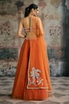 Shop_SAANJH BY LEA_Orange Tulle Embroidery, Sequins, Zari, Pearls, Beads Sahana Hand Lehenga Set _at_Aza_Fashions