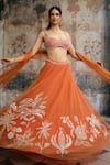 SAANJH BY LEA_Orange Tulle Embroidery, Sequins, Zari, Pearls, Beads Sahana Hand Lehenga Set _at_Aza_Fashions