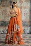 Buy_SAANJH BY LEA_Orange Tulle Embroidery, Sequins, Zari, Pearls, Beads Sahana Hand Lehenga Set _at_Aza_Fashions