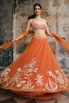 Buy_SAANJH BY LEA_Orange Tulle Embroidery, Sequins, Zari, Pearls, Beads Sahana Hand Lehenga Set 