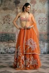 Shop_SAANJH BY LEA_Orange Tulle Embroidery, Sequins, Zari, Pearls, Beads Sahana Hand Lehenga Set 
