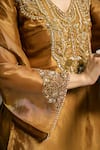 Buy_SAANJH BY LEA_Mustard Tissue, Silk Embroidery, Beads, Sequins, Zari V-neck Saima Kurta Set 