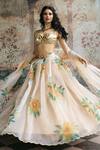 Buy_SAANJH BY LEA_Ivory Organza Beads, Mirrors, Embroidery, Aarvi Blouse And Floral Lehenga Set _Online_at_Aza_Fashions