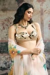 SAANJH BY LEA_Ivory Organza Beads, Mirrors, Embroidery, Aarvi Blouse And Floral Lehenga Set _at_Aza_Fashions