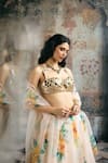Buy_SAANJH BY LEA_Ivory Organza Beads, Mirrors, Embroidery, Aarvi Blouse And Floral Lehenga Set 