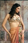 SAANJH BY LEA_Orange Tissue Mirrors, Embroidery Iranya Pre-draped Saree And Blouse Set _Online_at_Aza_Fashions
