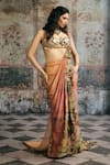 Buy_SAANJH BY LEA_Orange Tissue Mirrors, Embroidery Iranya Pre-draped Saree And Blouse Set _Online_at_Aza_Fashions
