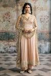 Buy_SAANJH BY LEA_Beige Silk, Net Embroidery, Mirrors, Zari, Ayinaat Raw Embellished Anarkali Set _at_Aza_Fashions