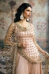 Shop_SAANJH BY LEA_Beige Silk, Net Embroidery, Mirrors, Zari, Ayinaat Raw Embellished Anarkali Set _Online_at_Aza_Fashions