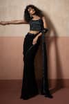 Buy_Quench A Thirst_Black Georgette Embroidery, Sequins, Pearls, Pre-draped Saree And Blouse Set _Online_at_Aza_Fashions