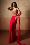 Buy_Quench A Thirst_Fuchsia Georgette Embroidery, Sequins, Corset Blouse And Pre-draped Saree Set _at_Aza_Fashions