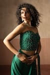 Buy_Quench A Thirst_Emerald Green Satin Stones, Pre-draped Saree And Embroidered Corset Blouse Set _Online_at_Aza_Fashions