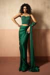 Buy_Quench A Thirst_Emerald Green Satin Stones, Pre-draped Saree And Embroidered Corset Blouse Set _at_Aza_Fashions