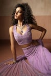Buy_Quench A Thirst_Lavender Net, Georgette Sequins, Beads, Stones, Pre-draped Saree And Blouse Set _Online_at_Aza_Fashions