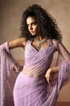 Shop_Quench A Thirst_Lavender Net, Georgette Sequins, Beads, Stones, Pre-draped Saree And Blouse Set _Online_at_Aza_Fashions