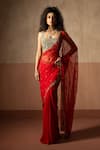 Buy_Quench A Thirst_Red Net, Georgette Sequins, Embroidery Scoop Neck Pre-draped Saree With Blouse _at_Aza_Fashions