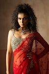 Buy_Quench A Thirst_Red Net, Georgette Sequins, Embroidery Scoop Neck Pre-draped Saree With Blouse _Online_at_Aza_Fashions