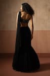 Shop_Quench A Thirst_Black Georgette Embroidery, Sequins, One Shoulder Blouse And Pre-draped Saree Set _at_Aza_Fashions